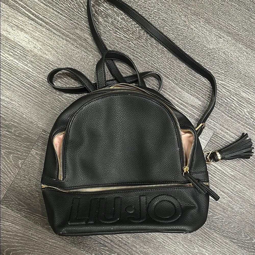 Liu Jo Black Mini Backpack with Leather Finish and Decorative Tassel